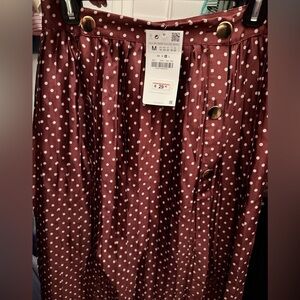 Zara Brown Polka Dot Midi Skirt